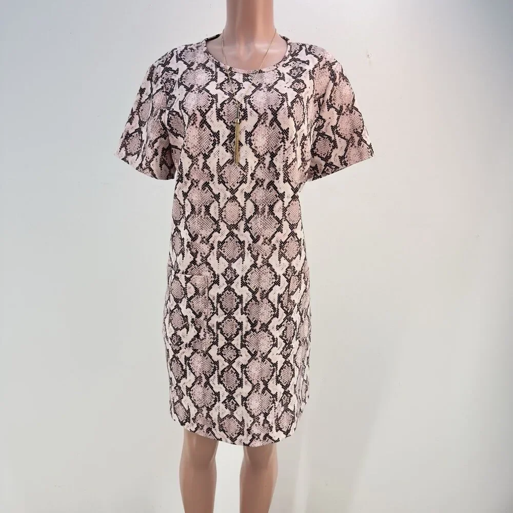 Michael Kors Snakeskin Print Dress Womens XL Short Sleeve - Picture 4 of 17